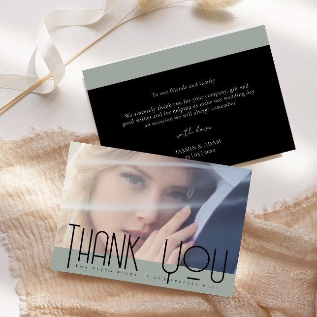 Carte De Remerciements Simple Vert Sauge Noir Typographie Mariage  (Créateur téléchargé)