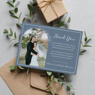 Carte De Remerciements Simplicité Florale 1 Mariage Bleu Côtiers