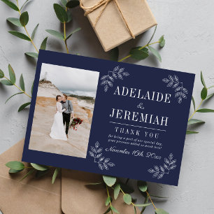 Carte De Remerciements Simplicité Florale 2 Mariage Bleu Nuit Foncé