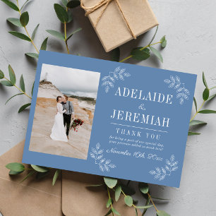 Carte De Remerciements Simplicité Florale 2 Mariage Denim Bleu