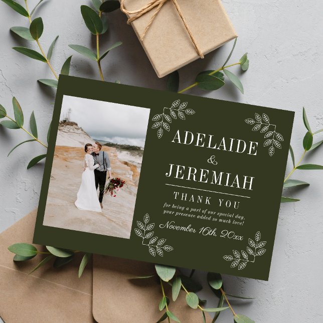 Carte De Remerciements Simplicité Florale 2 Mariage Vert Olive (Créateur téléchargé)