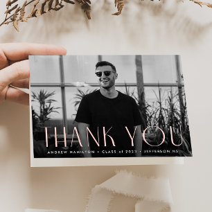 Carte De Remerciements Simplicité moderne Blush Photo Graduation