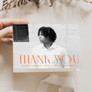 Carte De Remerciements Simplicité moderne Orange Photo Graduation