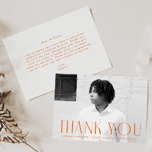 Carte De Remerciements Simplicité moderne Orange Photo Graduation