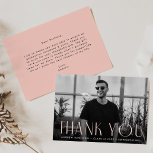 Carte De Remerciements Simplicité moderne Pink Photo Graduation