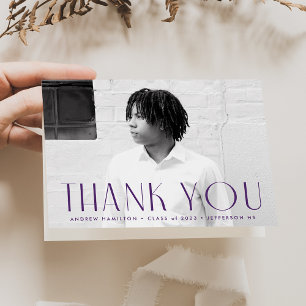 Carte De Remerciements Simplicité moderne Purple Photo Graduation