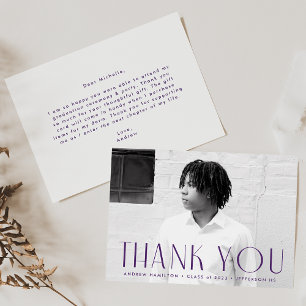 Carte De Remerciements Simplicité moderne Purple Photo Graduation