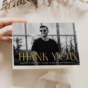 Carte De Remerciements Simplicité moderne Yellow Photo Graduation