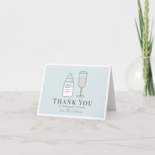 Carte De Remerciements Sip & Voir Champagne Bouteille Baby shower bleu