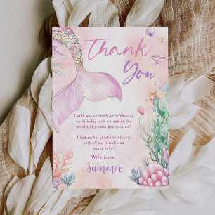 Carte De Remerciements Sirène Rose 1er Anniversaire Oneder La Mer