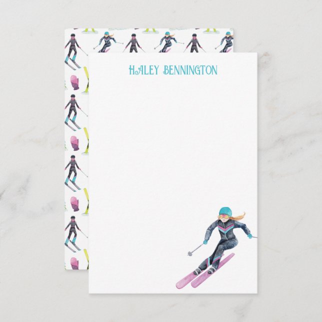 Carte De Remerciements Ski aquarelle personnalisé (Devant / Derrière)