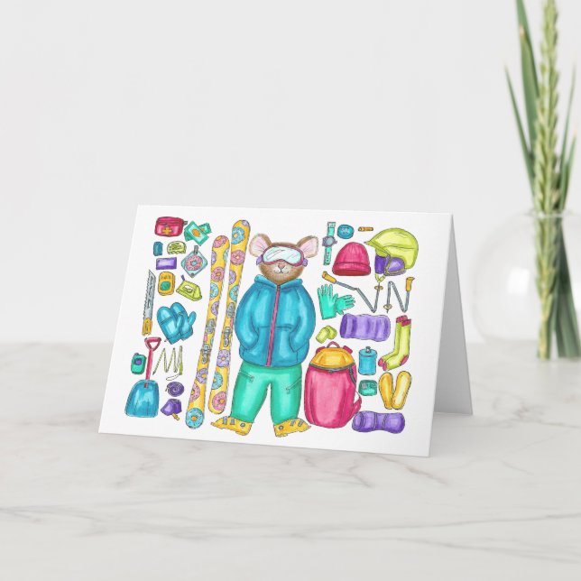 Carte De Remerciements Ski Pika Gear Spread Watercolor Card (Devant)