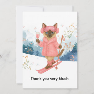 Carte De Remerciements Ski pour les amateurs de chat siamois en enterreme