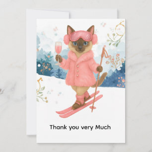 Carte De Remerciements Ski pour les amateurs de chat siamois pour enterre