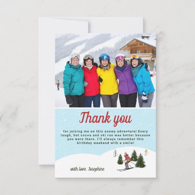 Carte De Remerciements Skiing Women Ski Birthday Getaway Custom Photo (Devant)