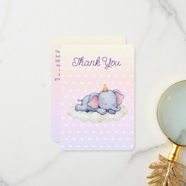 Carte De Remerciements Sleeping Baby Elephant Baby Shower Thank You Card (Devant/Arrière en situation)