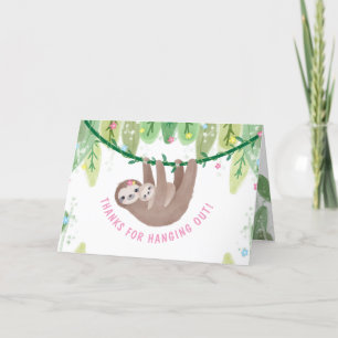Carte De Remerciements Sloth Baby Girl Douche Jungle Thème