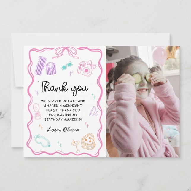 Carte De Remerciements Slumber Sleepover Party Girl Birthday Photo (Devant)