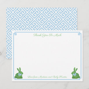 Carte De Remerciements Smart Pale Blue Boxwood Bunny Boy Baby shower