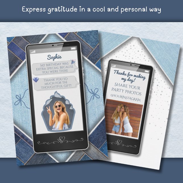 Carte de remerciements Smartphone Blue Denim moder (Modern Blue Denim Smartphone Thank You Card)