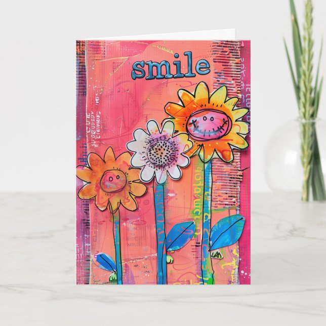 Carte De Remerciements *~**~ SMILE Doodle Art coloré Fleur Whimsical (Devant)