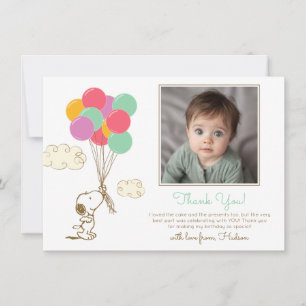 Carte De Remerciements Snoopy et Ballons premier anniversaire