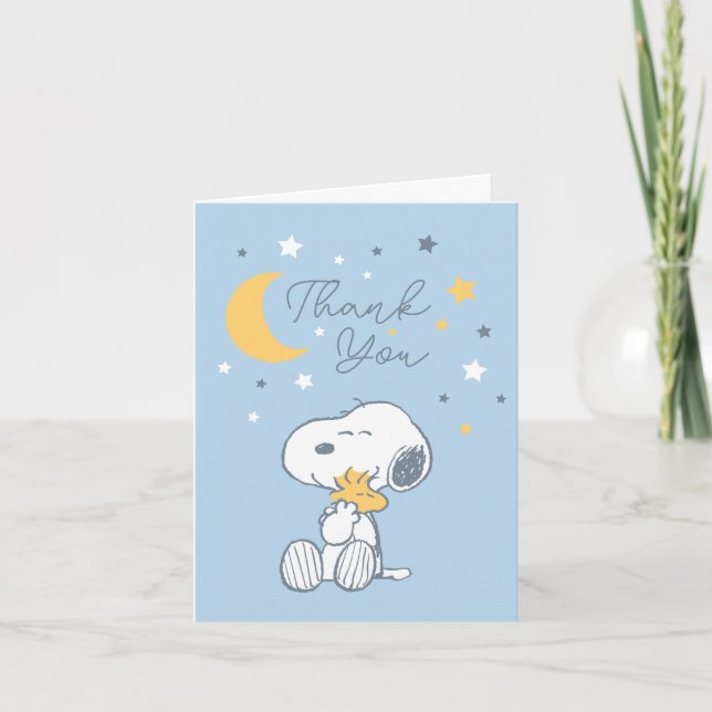 Carte De Remerciements Snoopy & Woodstock | Over the Moon Baby Shower Tha (Devant)
