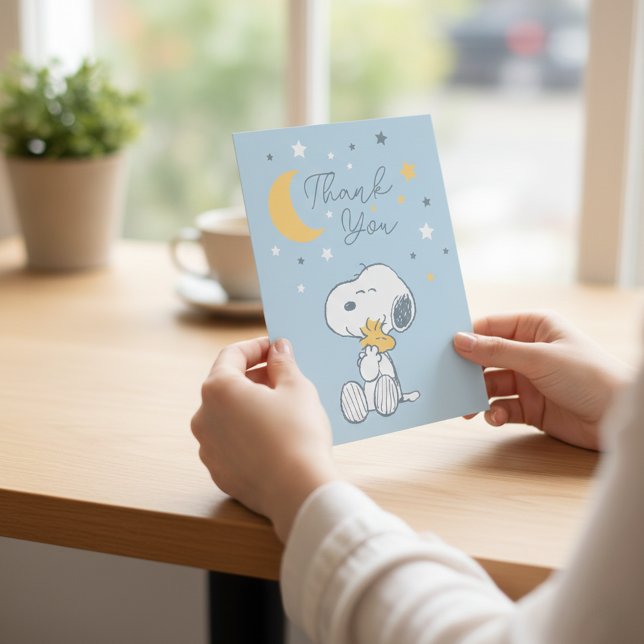 Carte De Remerciements Snoopy & Woodstock | Over the Moon Baby Shower Tha (Créateur téléchargé)