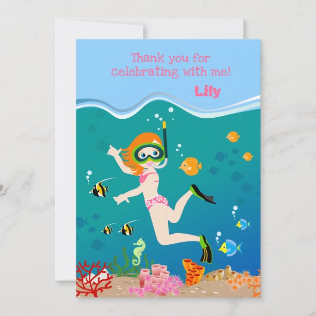Carte De Remerciements Snorkeling avec poisson tropical fille fête d'anni (Devant)