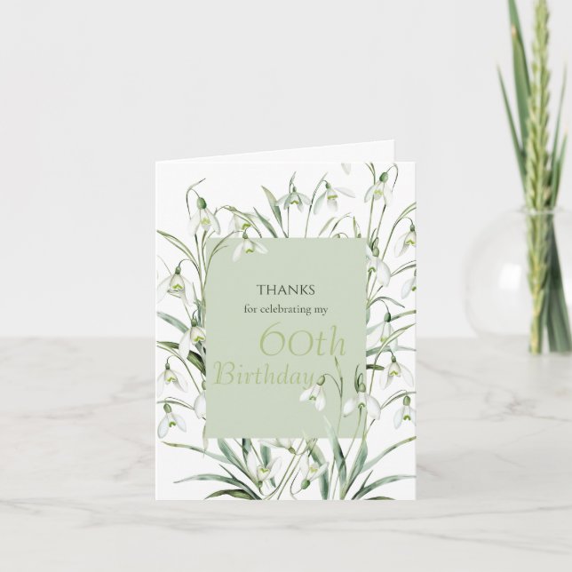 Carte De Remerciements Snowdrop 60th Birthday Watercolor Botanical Green (Devant)