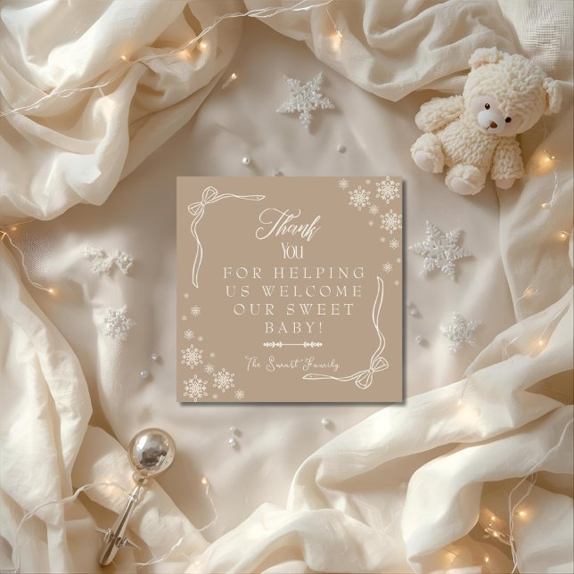 Carte De Remerciements Snowflake Taupe  Labor & Delivery NICU Hospital   (Snowflake Taupe Labor & Delivery NICU Hospital Thank You Card)