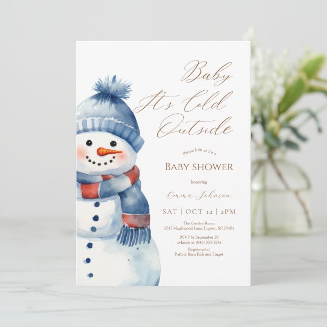 Carte De Remerciements Snowman Baby It’s Cold Outside Baby shower invitat (Debout devant)