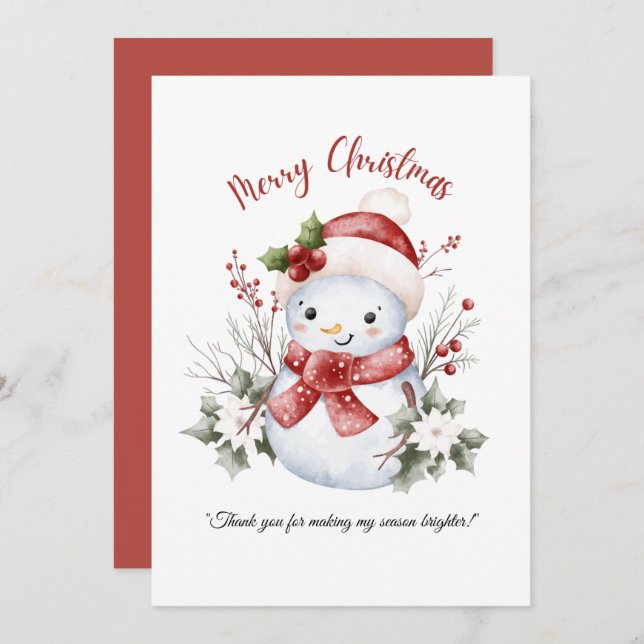Carte De Remerciements Snowman Christmas Flat Thank You Card (Devant / Derrière)