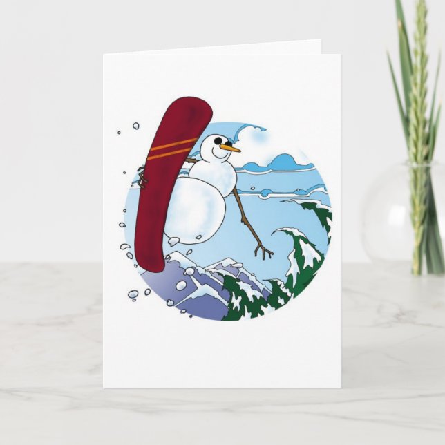 Carte De Remerciements Snowman sur un snowboard ! (Devant)
