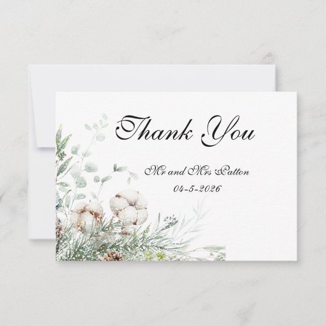 Carte De Remerciements Snowy Greenery Thank You card (Devant)