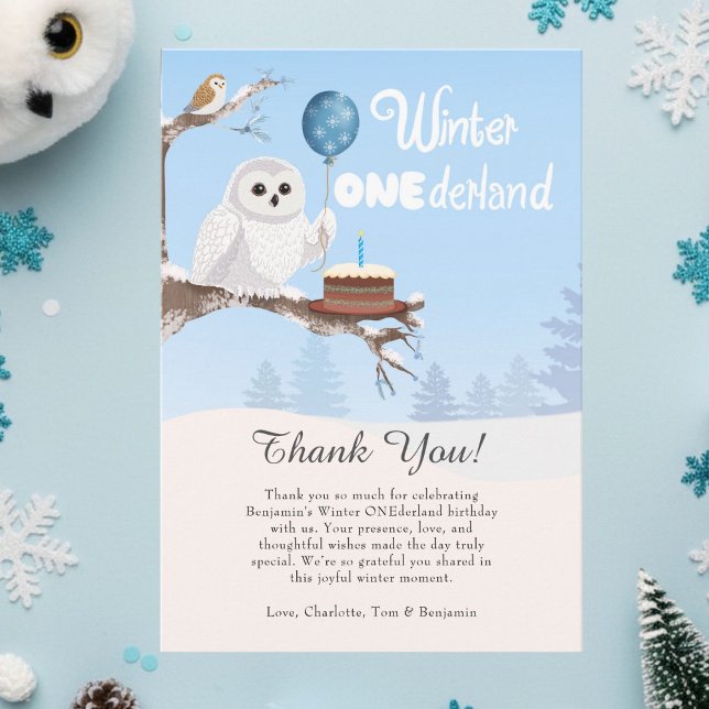 Carte De Remerciements Snowy Owl Winter Onederland Birthday  (Créateur téléchargé)