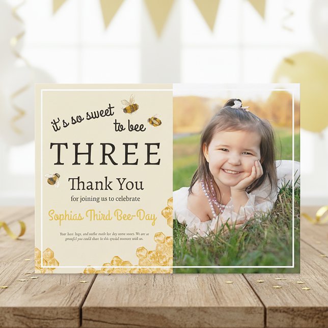 Carte De Remerciements So Sweet To Bee Three 3rd Birthday Honey Bee Photo (Créateur téléchargé)