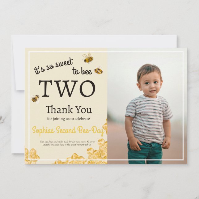 Carte De Remerciements So Sweet To Bee Two 2nd Birthday Honey Bee Photo (Devant)