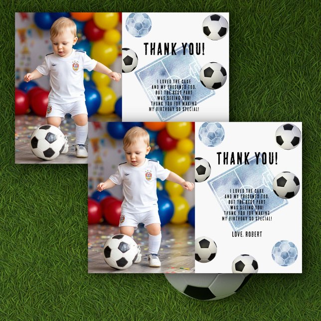 Carte De Remerciements Soccer First Year Down Birthday Thank you (Créateur téléchargé)