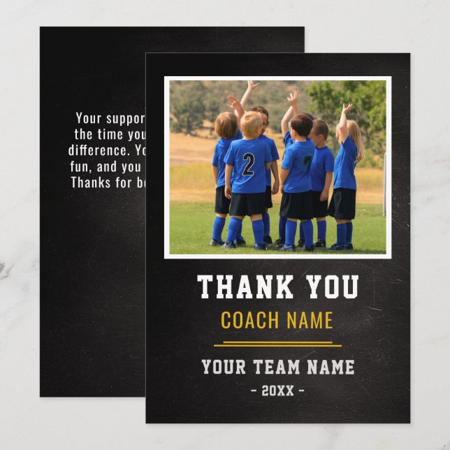 Carte De Remerciements Soccer Football Team Coach Thank You Photo  (Devant / Derrière)
