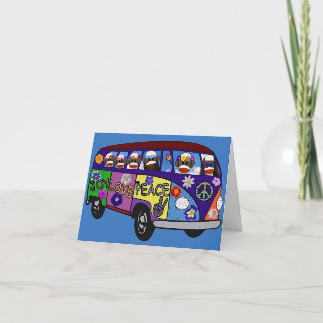 Carte De Remerciements Sock Monkey Peace Bus  (Devant)