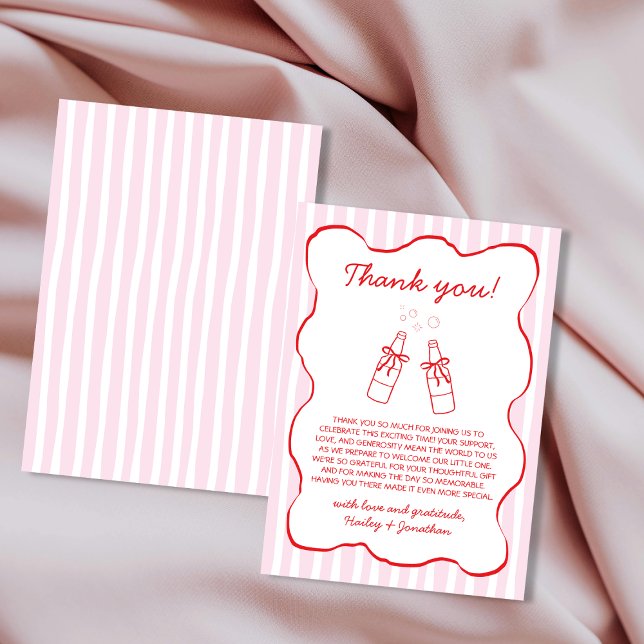 Carte De Remerciements Soda Bottle Bow Hand Drawn Pink & Red Wavy (Soda Bottle Bow Hand Drawn Pink & Red Wavy Thank You Card)