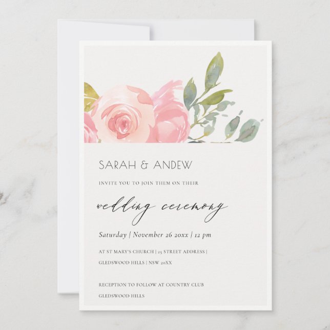Carte De Remerciements Soft Blush Green Aquarelle Floral Wedding Inviter (Devant)