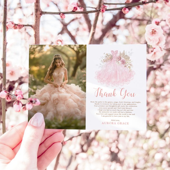 Carte De Remerciements Soft Boho Rose Quinceañera Photo (Créateur téléchargé)