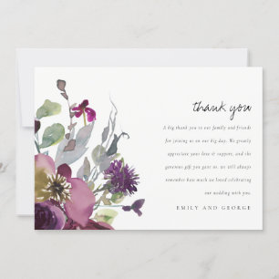 CARTE DE REMERCIEMENTS SOFT MAUVE PURPLE LILAC COULEUR D'EAU MARIAGE FLOR