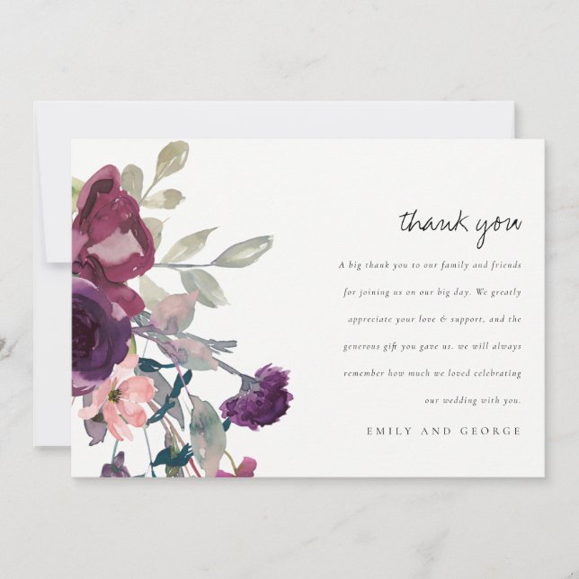 CARTE DE REMERCIEMENTS SOFT MAUVE PURPLE LILAC COULEUR D'EAU MARIAGE FLOR (Devant)