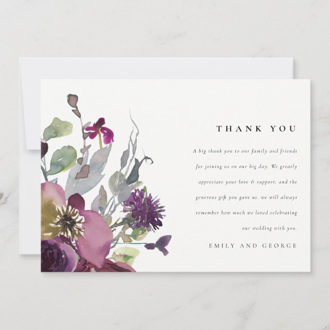 CARTE DE REMERCIEMENTS SOFT MAUVE PURPLE LILAC COULEUR D'EAU MARIAGE FLOR (Devant)