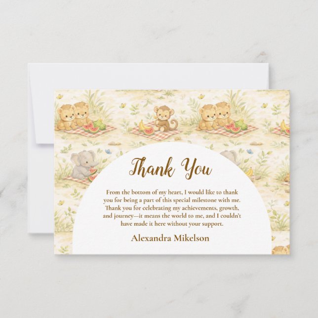 Carte De Remerciements Soft Neutral Jungle Wild One First Birthday (Devant)