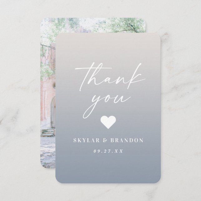 Carte De Remerciements Soft Ombre Gardenia Mariage blanc et bleu foncé (Devant / Derrière)