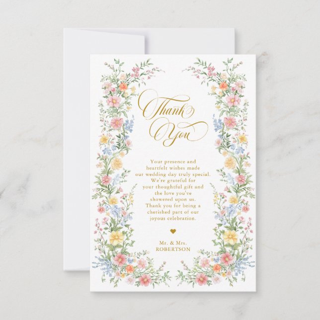 Carte De Remerciements Soft Pastel Ornate Spring Garden Gold Wedding (Devant)